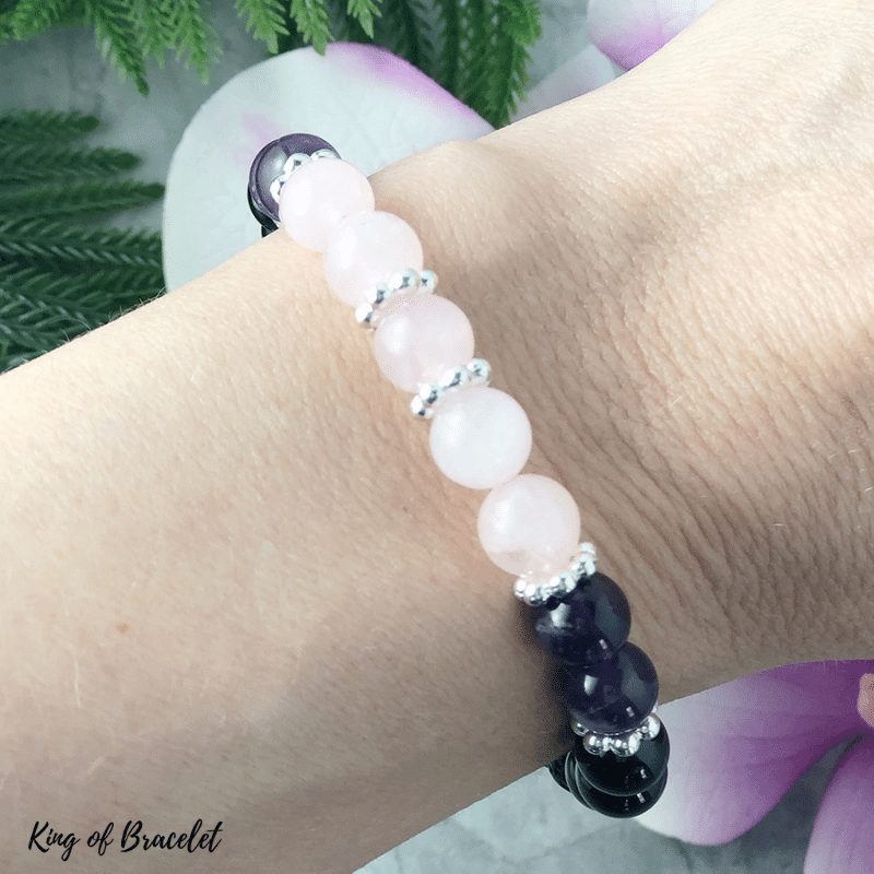 Bracelet en Pierre de Lave, Tourmaline, Am¨¦thyste et Quartz Rose