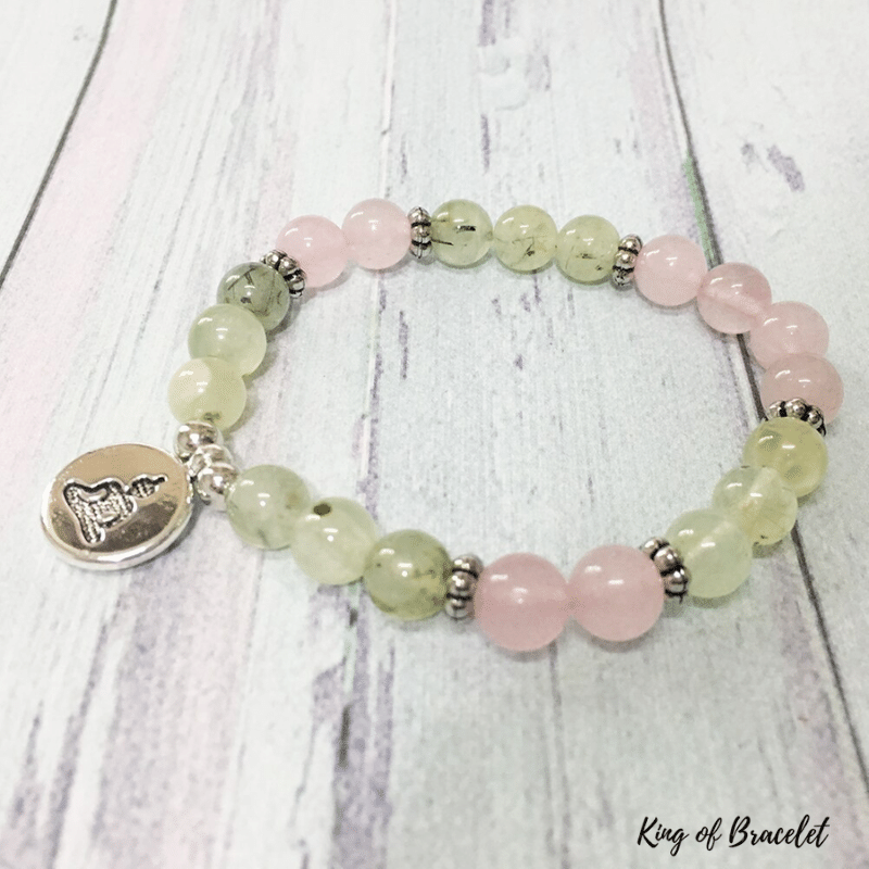 Bracelet Bouddha en Pr¨¦hnite et Quartz Rose