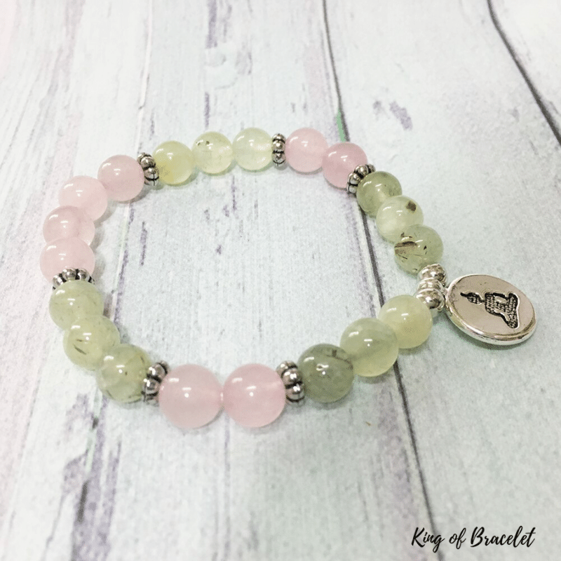 Bracelet Bouddha en Pr¨¦hnite et Quartz Rose