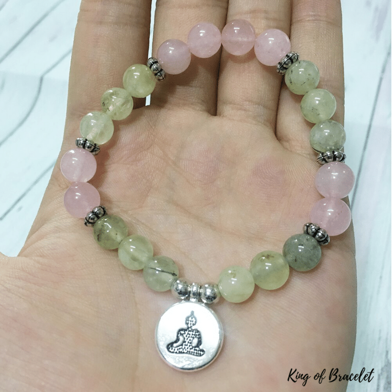 Bracelet Bouddha en Pr¨¦hnite et Quartz Rose