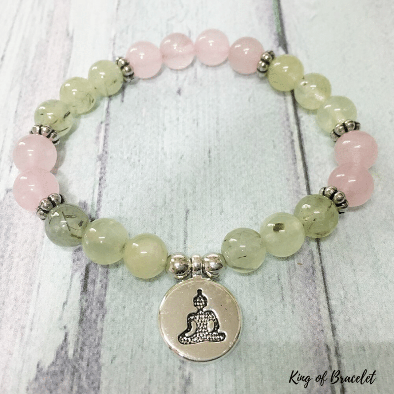 Bracelet Bouddha en Pr¨¦hnite et Quartz Rose