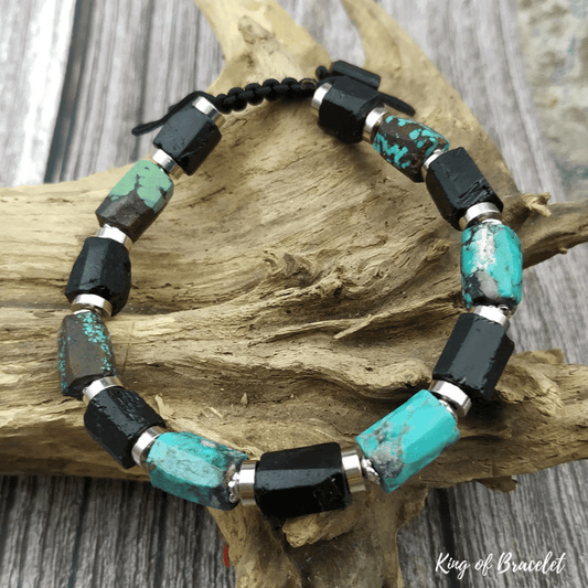 Bracelet en Tourmaline Noire et Turquoise Brute