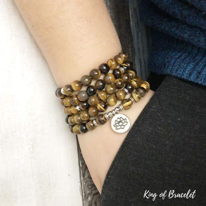 Bracelet Mala Lotus en Oeil de Tigre