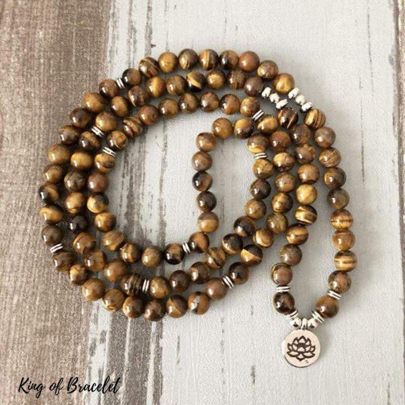 Bracelet Mala Lotus en Oeil de Tigre