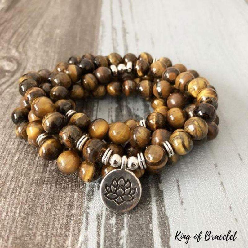 Bracelet Mala Lotus en Oeil de Tigre