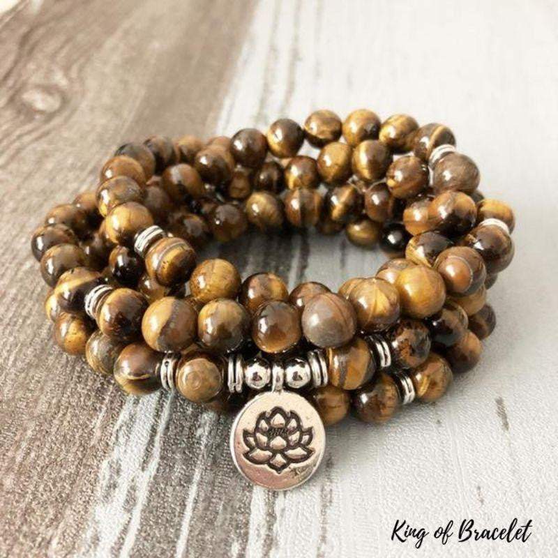 Bracelet Mala Lotus en Oeil de Tigre