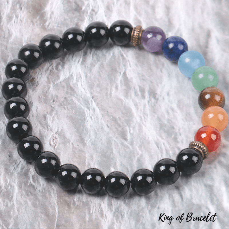 Bracelet 7 Chakras en Onyx Noir