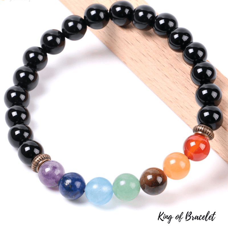 Bracelet 7 Chakras en Onyx Noir