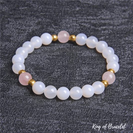 Bracelet en Agate Blanche et Quartz Rose