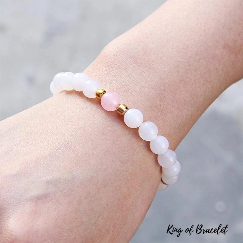 Bracelet en Agate Blanche et Quartz Rose