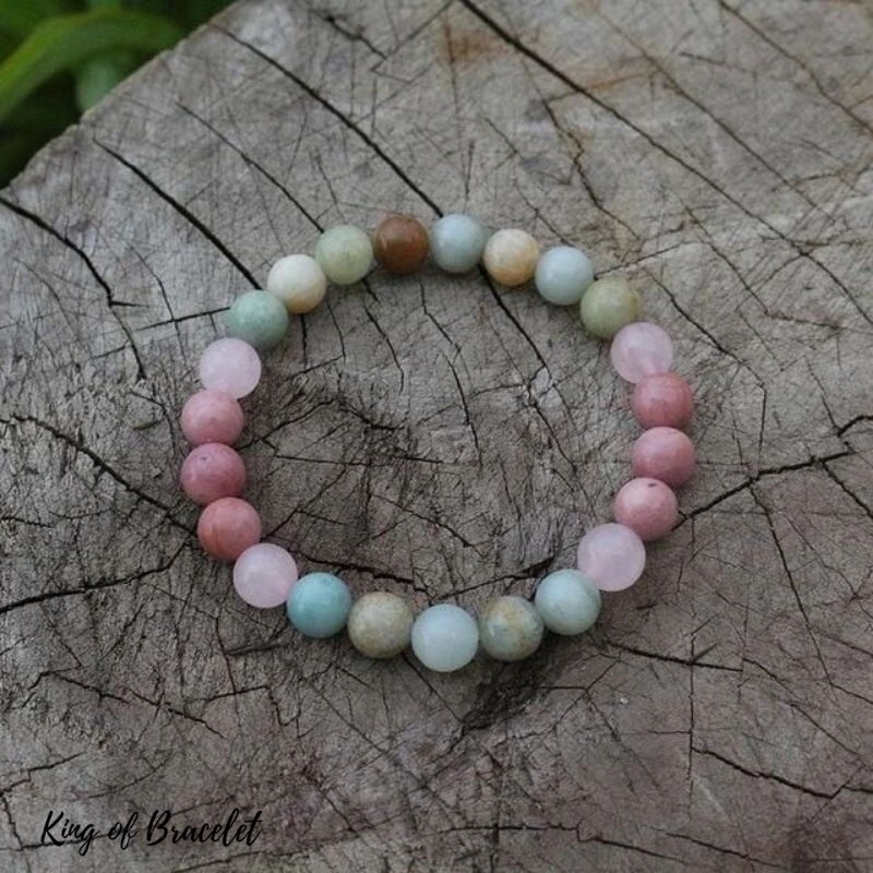 Bracelet Mala en Amazonite, Rhodonite et Quartz Rose