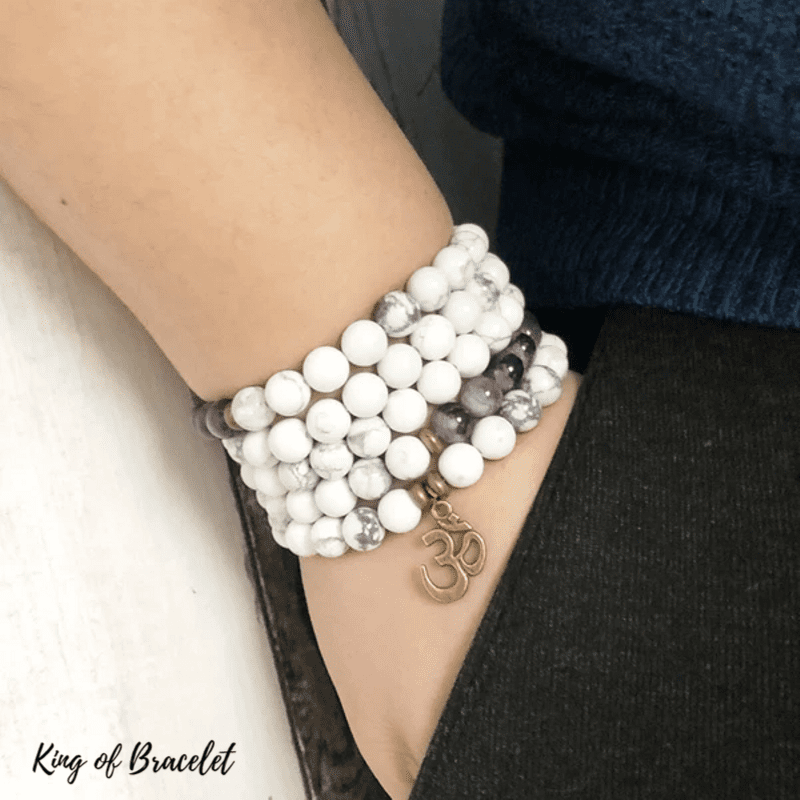 Bracelet Mala Tib¨¦tain en Howlite Blanche et Am¨¦thyste