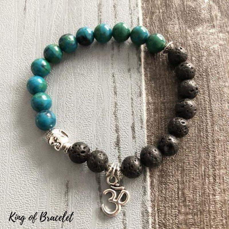 Bracelet Bouddha OM en Chrysocolle et Pierre de Lave