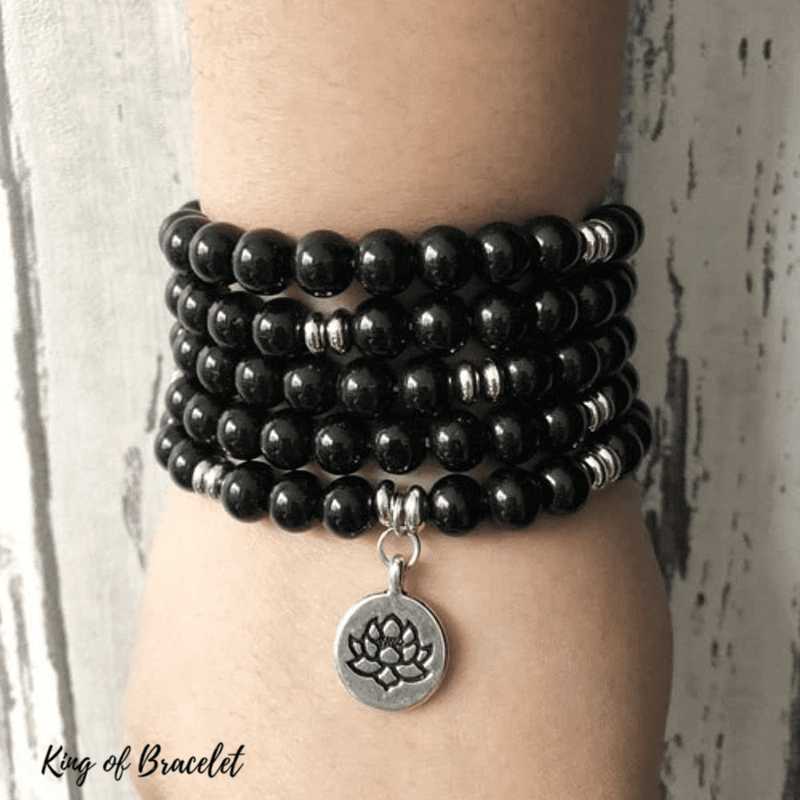 Bracelet Mala OM en Onyx Noir