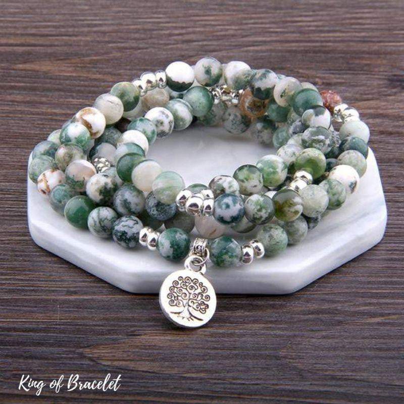 Bracelet Mala Arbre de Vie 108 Perles en Agate Arbre