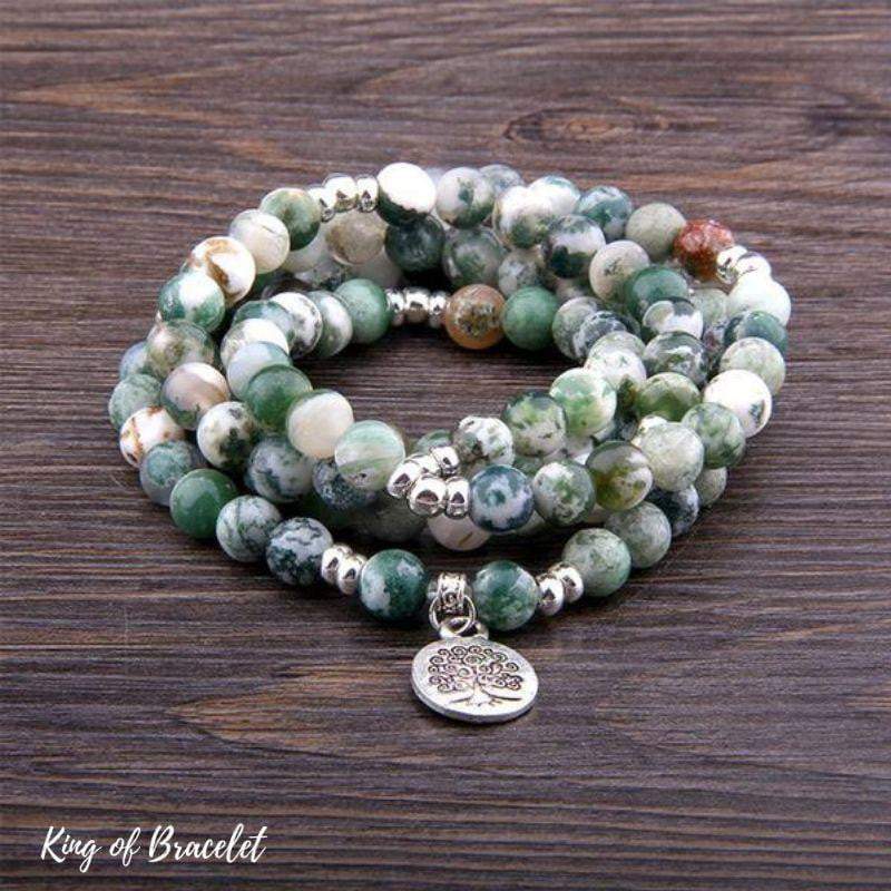 Bracelet Mala Arbre de Vie 108 Perles en Agate Arbre