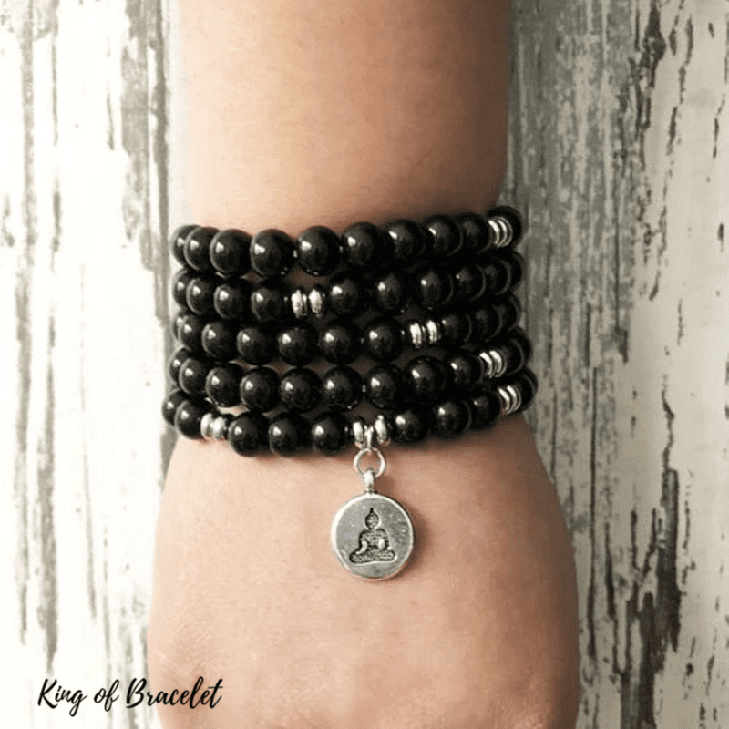 Bracelet Mala OM en Onyx Noir