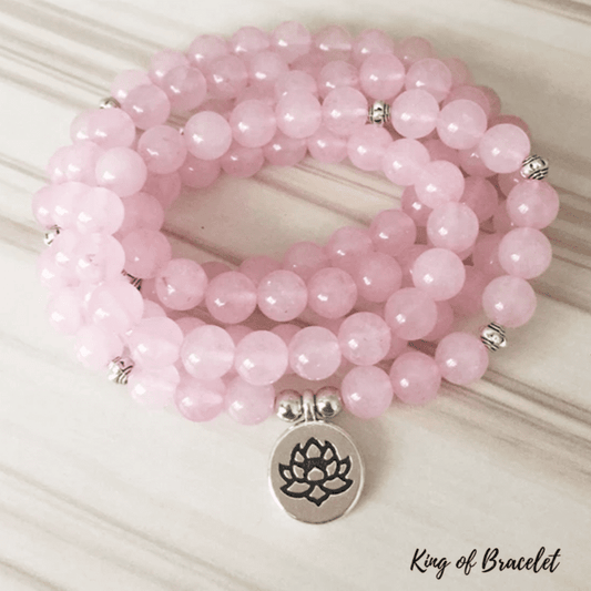 Bracelet Mala en Quartz Rose