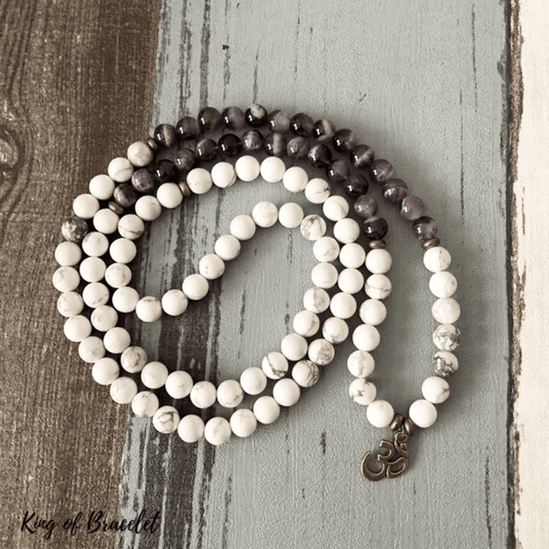 Bracelet Mala Tib¨¦tain en Howlite Blanche et Am¨¦thyste