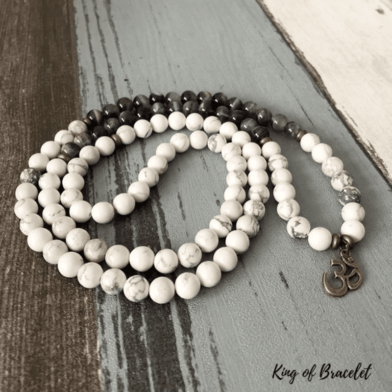 Bracelet Mala Tib¨¦tain en Howlite Blanche et Am¨¦thyste