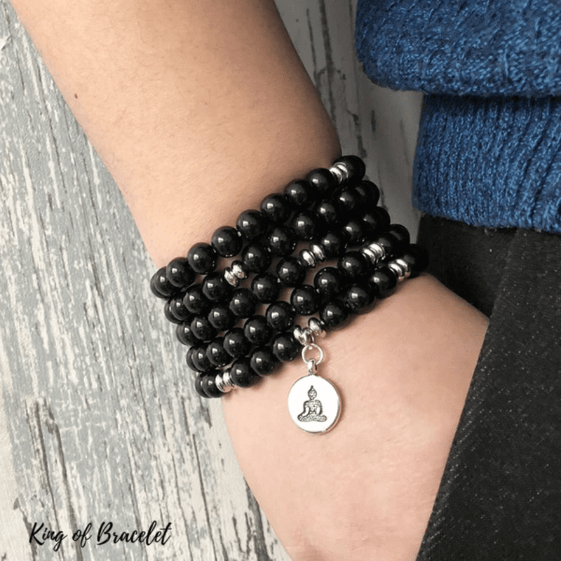 Bracelet Mala OM en Onyx Noir