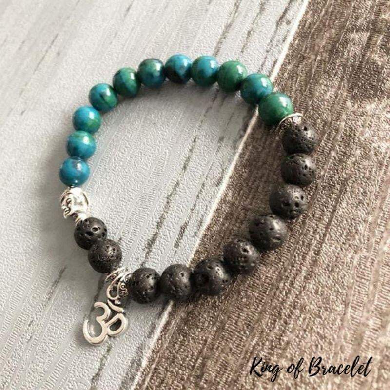 Bracelet Bouddha OM en Chrysocolle et Pierre de Lave