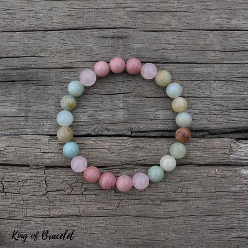 Bracelet Mala en Amazonite, Rhodonite et Quartz Rose