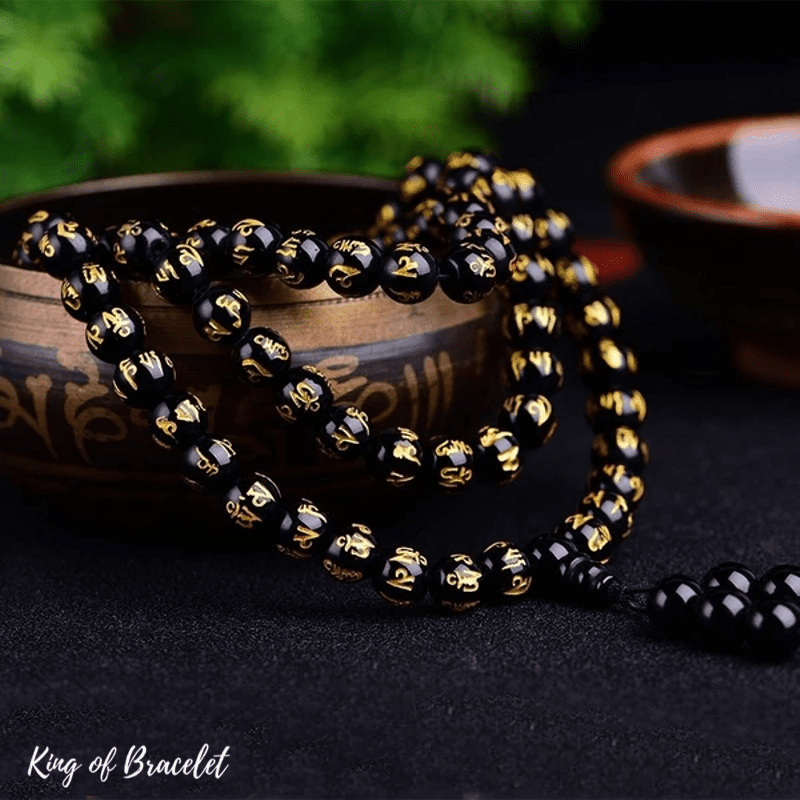 Bracelet Mala Tib¨¦tain en Obsidienne