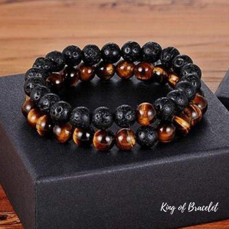 Bracelet Distance pour Couple Lava en Pierres Naturelles de Lave et Oeil de Tigre