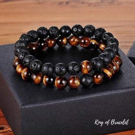 Bracelet Distance pour Couple Lava en Pierres Naturelles de Lave et Oeil de Tigre