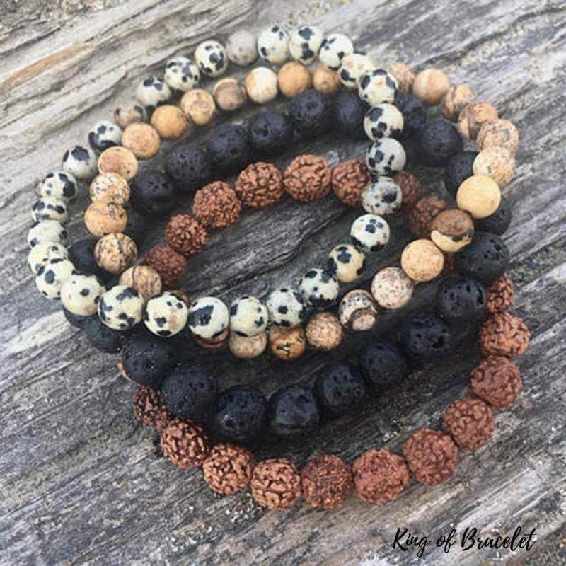 Lot de 4 Bracelets en Pierre de Lave, Rudraksha et Jaspe