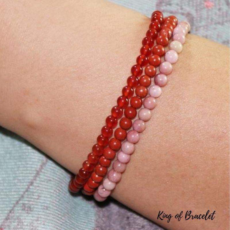 Bracelets en Rhodonite, Cornaline et Jaspe Rouge