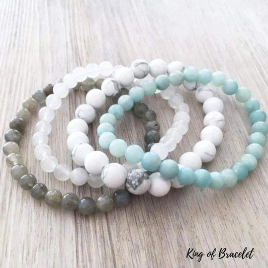 Lot de 4 Bracelets en Howlite, Jade, Amazonite et Labradorite