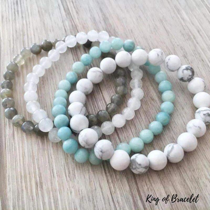 Lot de 4 Bracelets en Howlite, Jade, Amazonite et Labradorite