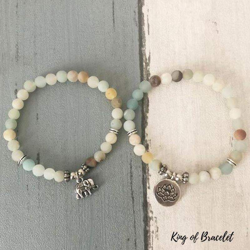 Bracelets Lotus et ¨¦l¨¦phant en Amazonite 6mm