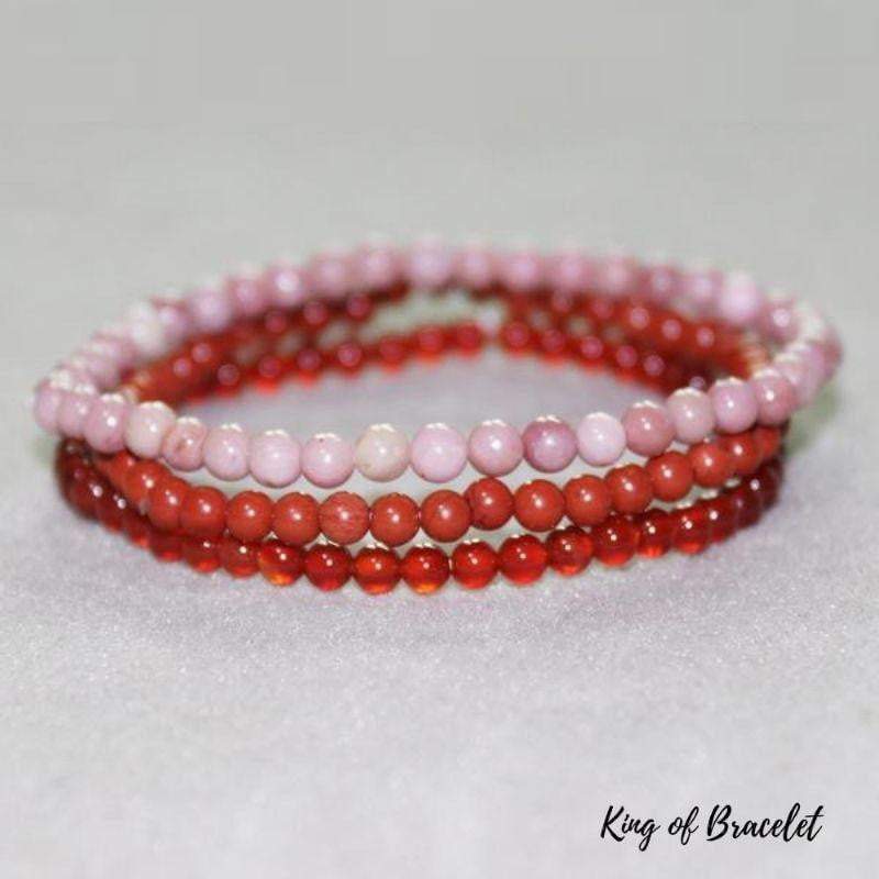 Bracelets en Rhodonite, Cornaline et Jaspe Rouge