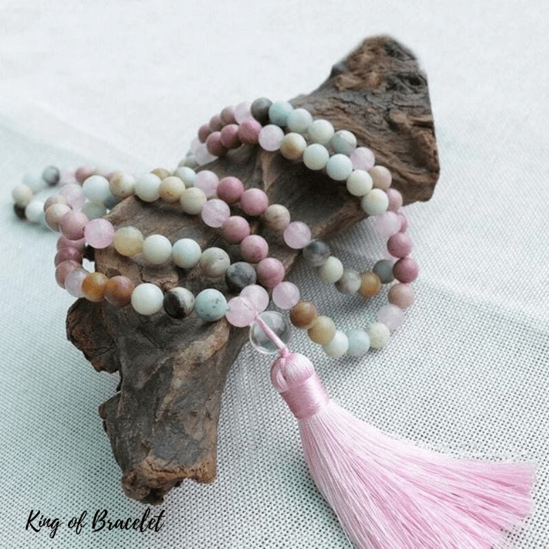 Bracelet Mala en Amazonite, Rhodonite et Quartz Rose