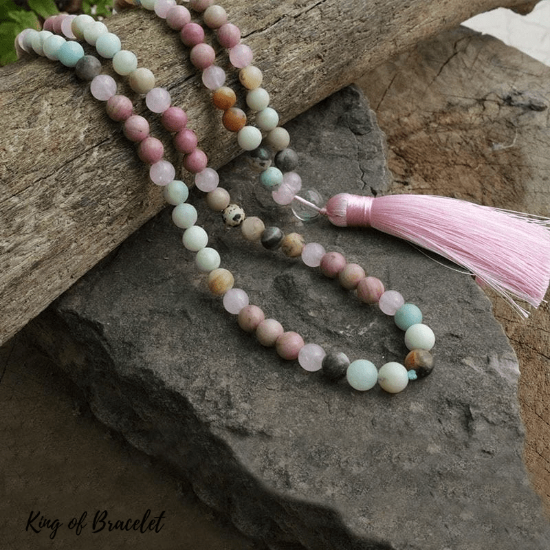 Bracelet Mala en Amazonite, Rhodonite et Quartz Rose