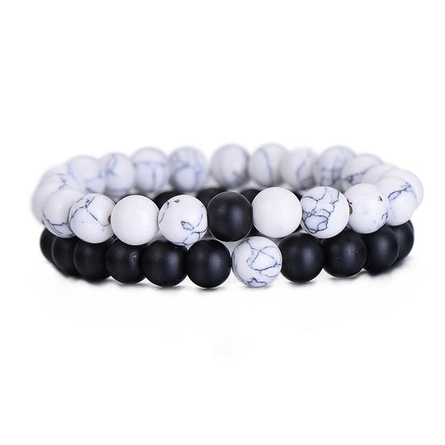 Bracelet Distance pour Couple Yin  Yang en Pierres Naturelles