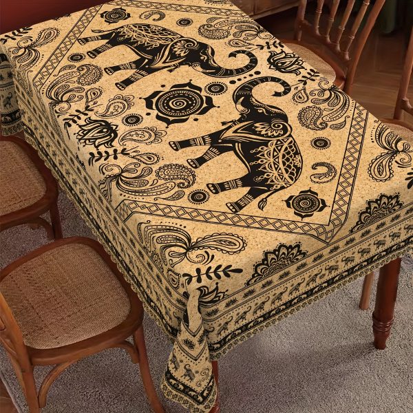 Rustic Elephant & Floral Polyester Tablecloth - Stain Resistant, Waterproof, Perfect for Kitchen, Dining Room, Parties & Outdoor Events