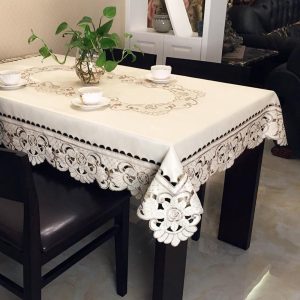 1pc, Tablecloth, Small Fresh Style Pastoral Embroidered Table Decor, Rectangle Floral Pattern Fabric Table Cover, For Picnic Or Holiday Party, Room Decor