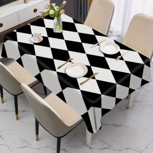 1pc, Simple Black And White Houndstooth Holiday Style Tablecloth, Anti-fouling Waterproof Tablecloth Scene Decoration Props Atmosphere Matching Arrangement Tablecloth