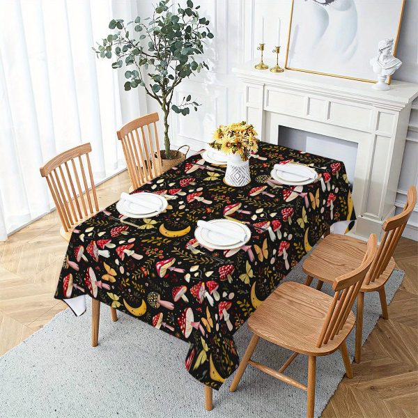 Waterproof & Stain-Resistant Polyester Tablecloth With Butterfly, Floral, Mushroom & Moon Design - Perfect For Bbqs, Picnics, Weddings, Birthdays, Christmas Dinners & More - Easy Clean, Durable Rectangular Cover