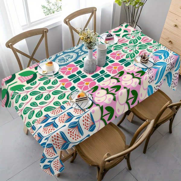 1PC Premium Printed Waterproof Oil-Proof Polyester Tablecloth, Machine-Woven Rectangular Table Cover for Dining and Picnic Use