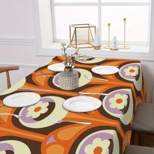 1pc Floral & Leaf Print Polyester Tablecloth - Waterproof, Stain-Resistant & Wrinkle-Free For Home, Kitchen, Dining, Parties & Picnics