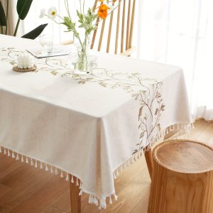 1pc, Linen Tablecloth, Rectangular High-end Embroidered Table Cover, Dining Table Cover Cloth, Suitable For Family, Birthday, Wedding, Hotel Table Cloth, Coffee Table Cloth, Room Decoration