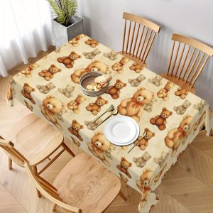 Charming Teddy Bear Tablecloth - Perfect for Picnics & Holiday Gatherings, Rectangular Polyester Cover for Indoor/Outdoor Use, 55x71in - Ideal for Home Decor & Everyday Kitchen Countertop