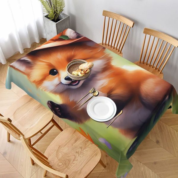 JIT 1pc Autumn Harvest Thanksgiving Fox Decorative Tablecloth, Rectangle Table Cover for Picnic and Holiday Gatherings, Polyester Woven Machine-Made, Indoor and Outdoor Use, 55x71 inches for Home, Kitchen, Room Decor