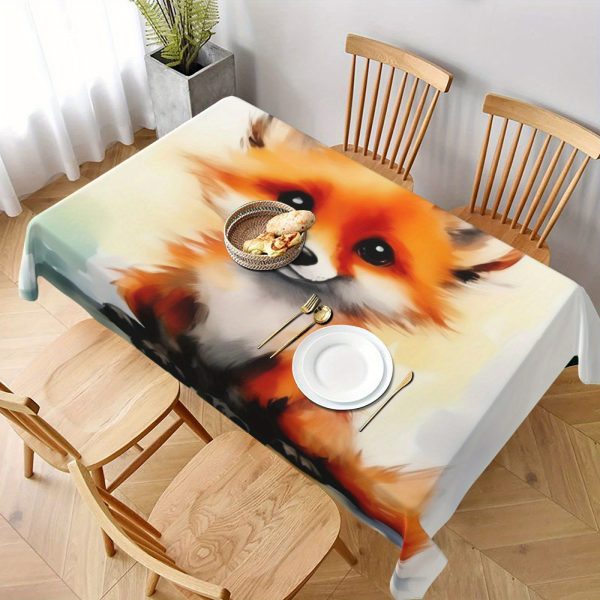 Autumn Fox Design Polyester Tablecloth 55x71 Inch - Woven, Machine Made Rectangular Table Cover for Thanksgiving, Picnic, Home Decor, Indoor and Outdoor Use - Decorative Tablecloth for Everyday Dining