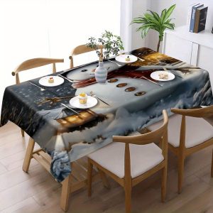 Christmas-Themed Waterproof Tablecloth - Durable, Fashionable Design for Indoor/Outdoor Parties & Home Decor, Rectangular Polyester Fabric